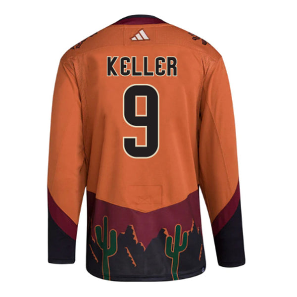 Arizona Coyotes Clayton Keller Adidas Authentic Reverse Retro Jersey In Orange - Back View
