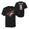 Youth Arizona Coyotes Outerstuff Clayton Keller Name & Number T-Shirt - Front & Back View