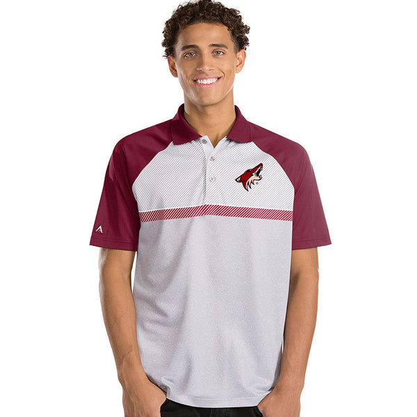 Arizona Coyotes Men's Antigua Momentum Polo in White and Red - Front View