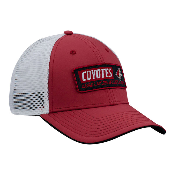 Arizona Coyotes Iconic Defender Meshback Adjustable Hat In Red White & Black - Front View