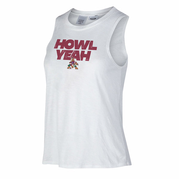 Ladies Concept Sports Arizona Coyotes HOWL Yeah Racerback Tank in White - Front View