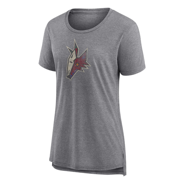 COYOTES 2022-23 SPECIAL EDITION FANATICS LADIES DISTRESSED T-SHIRT IN GREY - FRONT VIEW