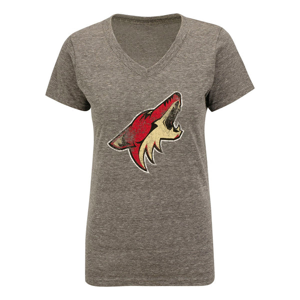 Arizona Coyotes Ladies Distressed Team Logo T-Shirt in Gray - Front View
