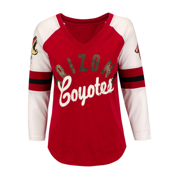Arizona Coyotes Ladies NHL GIII Reflex Raglan T-Shirt in Red and White - Front View