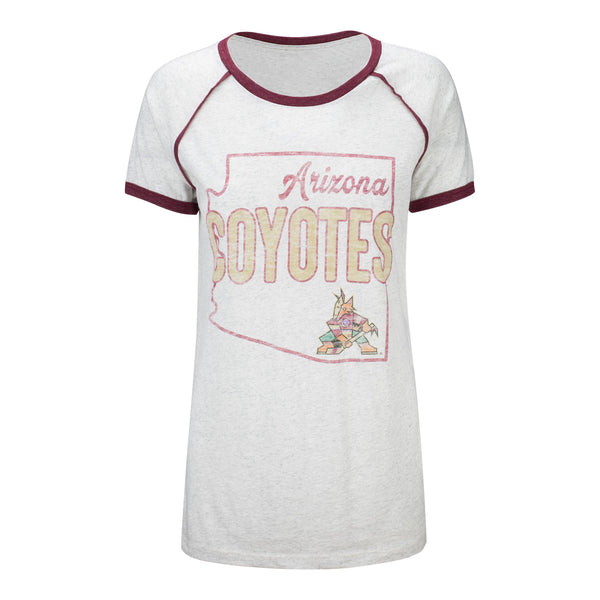 Ladies State Outline Coyotes T-Shirt In White - Front View