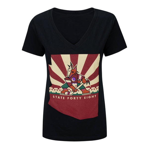 Ladies Coyotes + State Forty Eight Collab T-Shirt In Black & Red - Front View