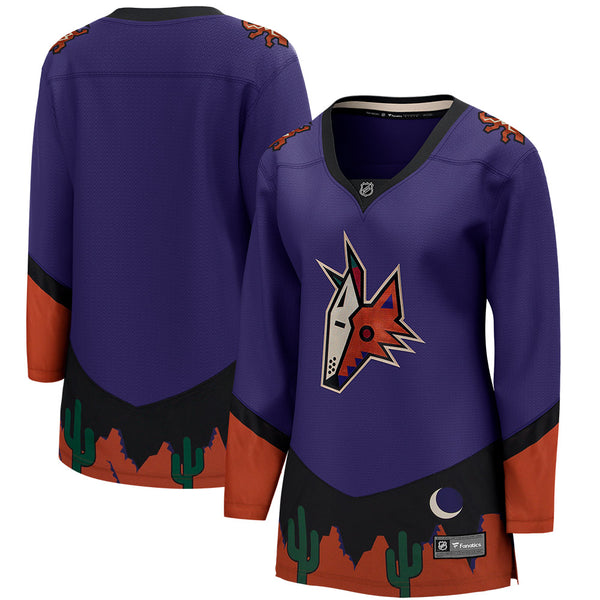 Arizona Coyotes Fanatics Branded Ladies Blank Special Edition Breakaway Jersey in Purple - Front and Back View