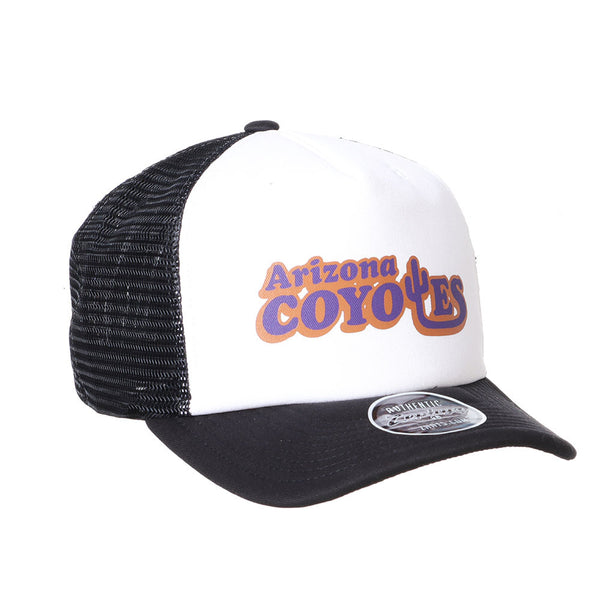 Coyotes x Zephyr Trucker Hat in White - Front Right View