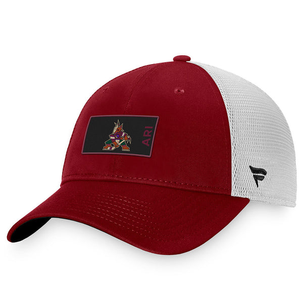 Coyotes Authentic Pro Rink Trucker Hat in Marroon and White - Left Side View