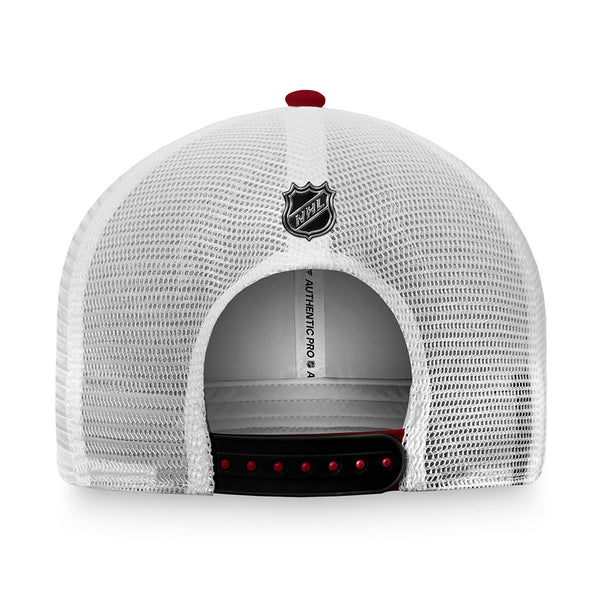 Coyotes Authentic Pro Rink Trucker Hat in Marroon and White - Back View