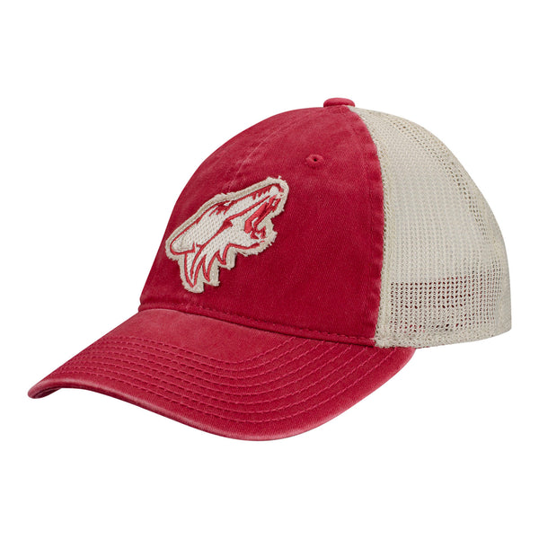 adidas Arizona Coyotes Sunbleached Trucker Hat In Red & Tan - Angled Left Side View
