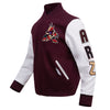 Pro Standard Arizona Coyotes Classic Wool Varsity Jacket in Red and White - Angled Left Side View