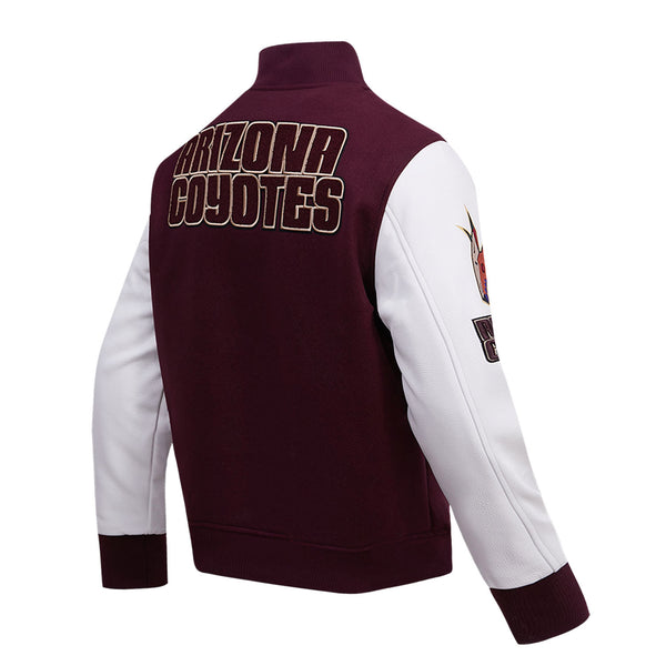 Pro Standard Arizona Coyotes Classic Wool Varsity Jacket in Red and White - Angled Right Side View