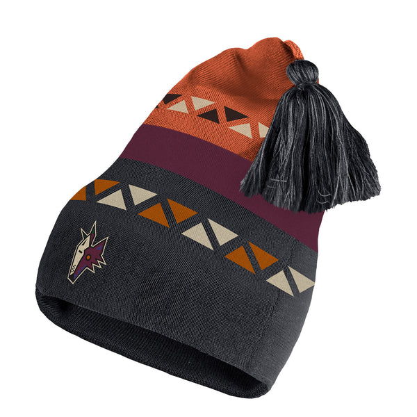 Adidas Coyotes Reverse Retro Knit Beanie In Grey, Orange & Red - Angled Front Left View