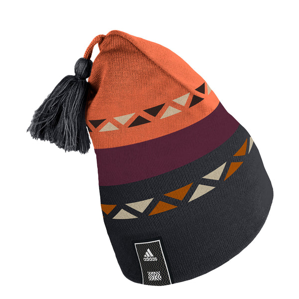 Adidas Coyotes Reverse Retro Knit Beanie In Grey, Orange & Red - Angled Back Right View