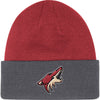 adidas Arizona Coyotes Front and Back Knit Hat in Red and Gray - Front View