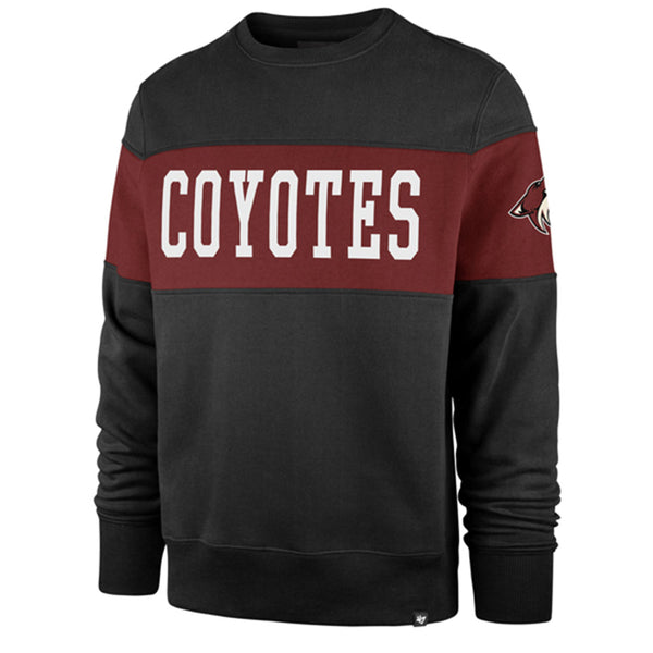 47 Brand Arizona Coyotes Interstate Crewneck Sweatshirt in Black and Burgundy - Front View