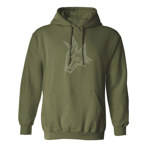 Coyotes Kachina Head Hooded Pullover in Green - Front View