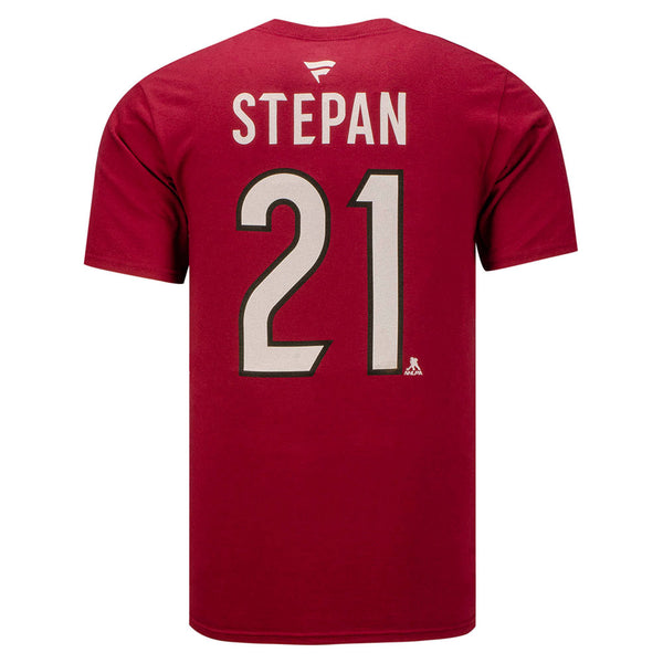 Arizona Coyotes Men's Fanatics Branded Derek Stepan Name & Number T-Shirt in Red - Back View