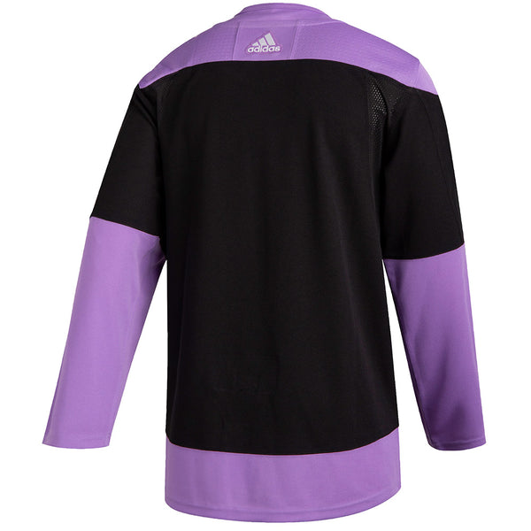 Arizona Coyotes Hockey Fights Cancer Jersey in Black and Purple - Back View