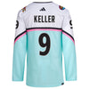 Arizona Coyotes Clayton Keller NHL All-Star Authentic Adidas Jersey In White, Teal & Pink - Back View