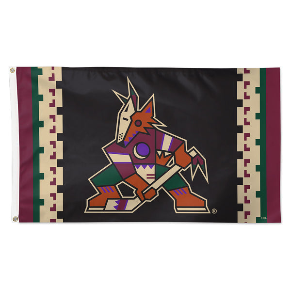 Wincraft Arizona Coyotes 3x5 Deluxe Kachina Flag in Black, Tan, Red, and Green - Front View