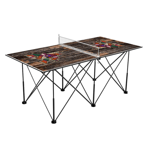 Victory Tailgate Arizona Coyotes Pop Up Table Tennis 6ft Weathered Design in Black - Front & Side View