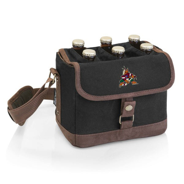 Picnic Time Coyotes Beer Caddy Cooler Tote in Black and Brown - Front View With Bottles