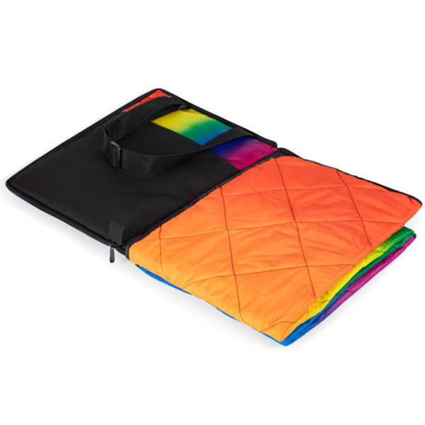 Picnic Time Coyotes Outdoor Blanket and Tote in Black and Rainbow - Top View