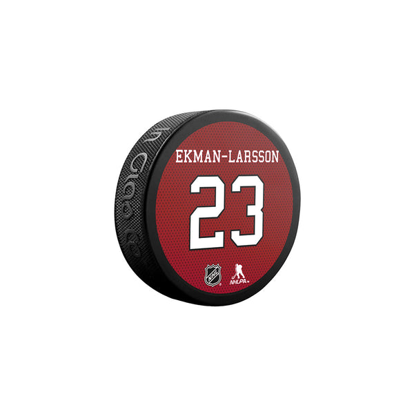 Arizona Coyotes Lucky Larsson Mini Puck in Black and Red - Front View
