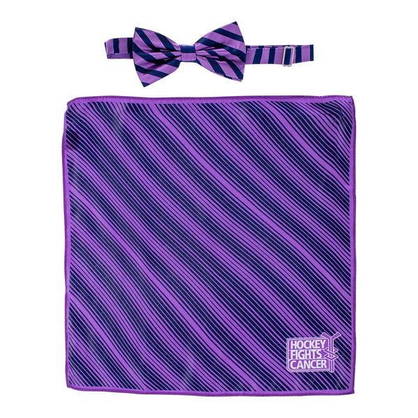 NHL Hockey Fights Cancer Bow Tie & Pocket Square Set In Purple - Front View