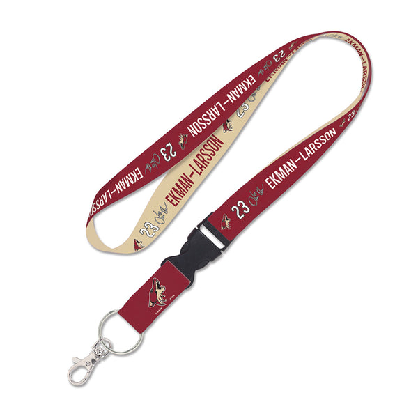 Arizona Coyotes Oliver Ekman-Larsson Lanyard in Red and Tan - Front View