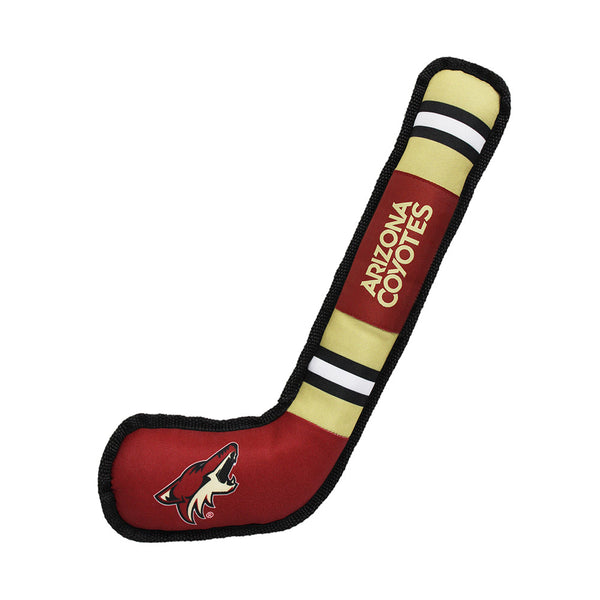 Arizona Coyotes Squeaky Hockey Stick Pet Toy in Red and Tan - Front View