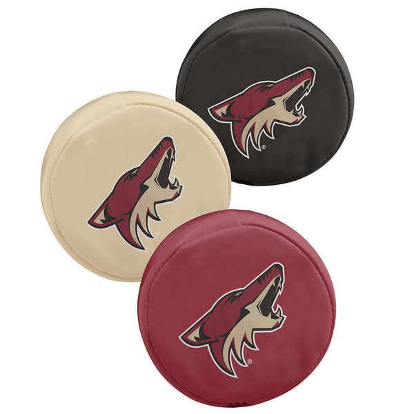 Arizona Coyotes 3 Pack Softee Hockey Puck Set in Black Tan and Red - Front View