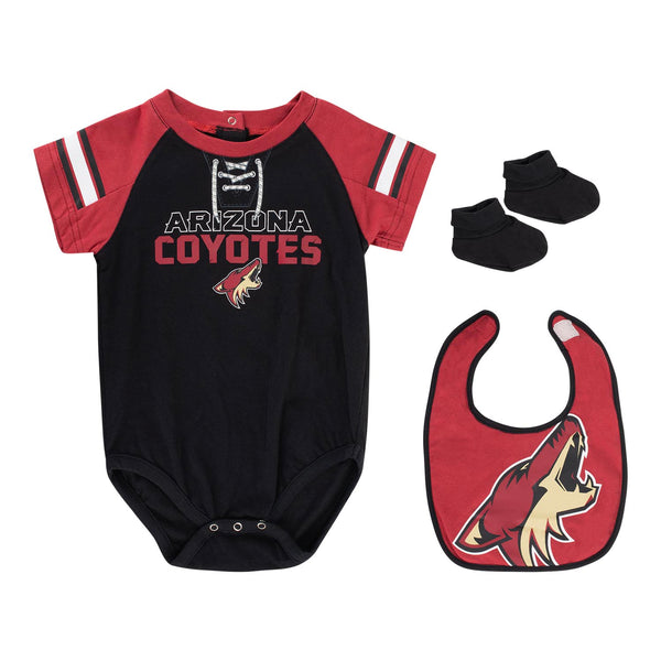 Outerstuff Arizona Coyotes Lil D-Man Bib & Bootie Set In Black & Red - Set Front View