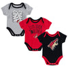 Outerstuff Arizona Coyotes 5 on 3 Creeper Set in Gray, Red, and Black - Front View