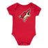 Outerstuff Arizona Coyotes Fan Onesies 3-Pack In Red, Black & Grey - Red Onesie Front View