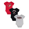 Outerstuff Arizona Coyotes Fan Onesies 3-Pack In Red, Black & Grey - Set Front View