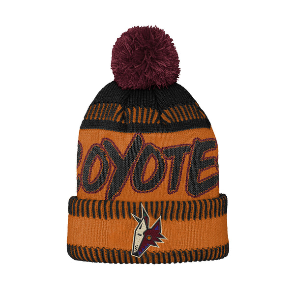 Youth Outerstuff Coyotes 2022 Special Edition Knit Hat In Orange & Black - Front View