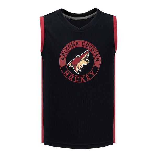 Youth Outerstuff Arizona Coyotes Leader Tank Top & Shorts Set In Black & Red - Tank Top Front View