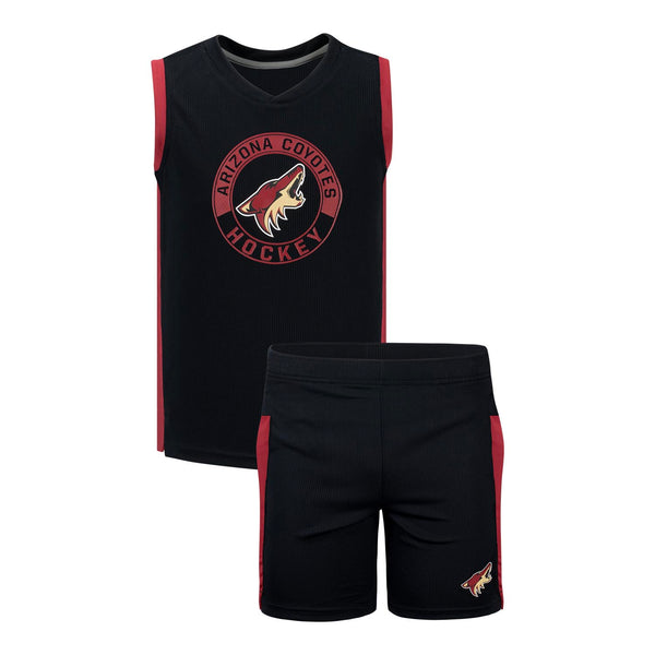 Youth Outerstuff Arizona Coyotes Leader Tank Top & Shorts Set In Black & Red - Set Front View