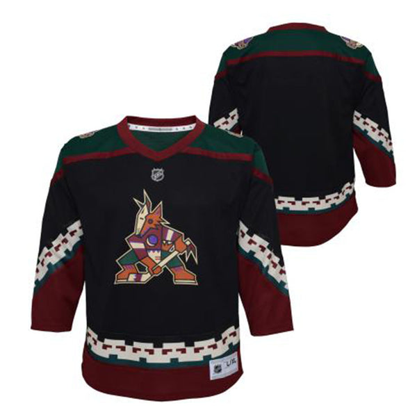 Outerstuff Juvenile Arizona Coyotes Replica Home Jersey in Black - Front and Back View